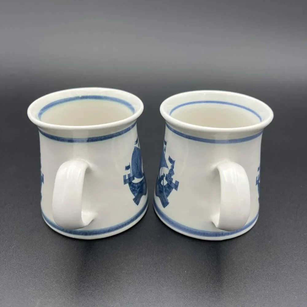 Vtg Iden Pottery RYE Mug SHIP Blue Cream Ceramic Sussex England Viking Sailing - Picture 5 of 12